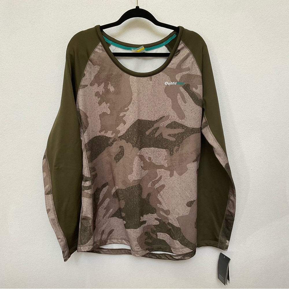 NWT Cabelas OutfitHer Camo Print Long Sleeve Top Size XL Hunting Outdoor Camping